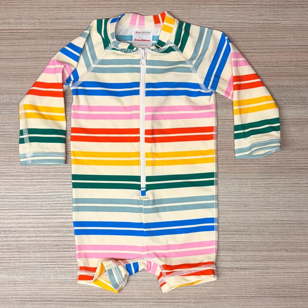 Hanna Andersson Baby Long Sleeve One Piece Rash Guard Swim 3-6M Striped Rainbow